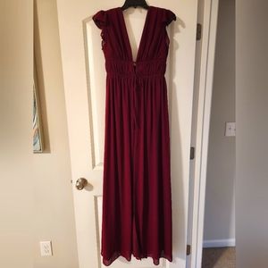Lulus burgundy ruffled maxi dress with slit